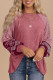Mineral Red Contrast Print Striped Raglan Long Sleeve Loose Top