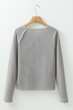 Gray Textured Round Neck Long Sleeve Top