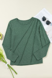 Blackish Green  Asymmetric Seam Detail Solid Color Long Sleeve Top