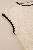 Beige Contrast Trim Boxy Fit Knit Short Sleeve Sweater Top
