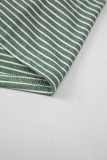 Green Stripe V Neck Stretchy Long Sleeve Top