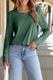 Blackish Green  Asymmetric Seam Detail Solid Color Long Sleeve Top