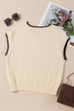 Beige Contrast Trim Boxy Fit Knit Short Sleeve Sweater Top