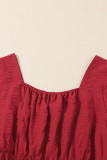 Fiery Red Lace-up Ruched Front Long Sleeve Ruffle Hem Plus Size Midi Dress