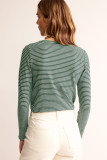 Green Stripe V Neck Stretchy Long Sleeve Top