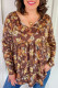 Khaki Floral Textured Tied Neck Long Sleeve Plus Size Babydoll Blouse