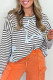 Gray Stripe Starry Patch Drop Shoulder Raw Edge Casual Knit Top