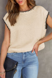 Beige Contrast Trim Boxy Fit Knit Short Sleeve Sweater Top