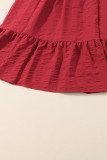 Fiery Red Lace-up Ruched Front Long Sleeve Ruffle Hem Plus Size Midi Dress