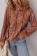 Brown Floral Twisted Rib Drawstring Kangaroo Pocket Hoodie