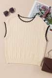 Beige Contrast Trim Boxy Fit Knit Short Sleeve Sweater Top