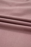 Old Rose Gathered Bust Square Neck Ribbed Fit Long Sleeve Top