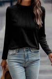 Black Solid Color Seam Detail Raglan Long Sleeve Top