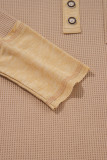 Dark Khaki Color Block Waffle Textured Tunic Henley Top with Slits