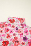 Red Floral Print Long Sleeve Slim Fit Mesh Top