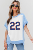 Sky Blue Number 22 Printed Color Block T Shirt