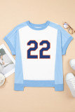 Sky Blue Number 22 Printed Color Block T Shirt