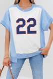 Sky Blue Number 22 Printed Color Block T Shirt