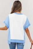Sky Blue Number 22 Printed Color Block T Shirt