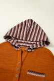 Straw Yellow Contrast Plaid Hood Patchwork Chest Pocket Henley Top