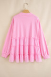 Pink Tiered Ruffle Ribbed Crew Neck Pullover Plus Size Top