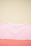Pink Flower Patched Exposed Seam Bracelet Sleeve Oversized T Shirt