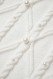White Pearled High Neck Textured Knit Sweater Vest