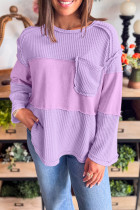 Phalaenopsis Thermal Knit Contrast Textured Patchwork Long Sleeve Top