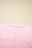 Pink Flower Patched Exposed Seam Bracelet Sleeve Oversized T Shirt