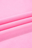 Pink Tiered Ruffle Ribbed Crew Neck Pullover Plus Size Top