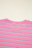 Rose Stripe Textured Knit Round Neck Long Sleeve Top