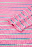 Rose Stripe Textured Knit Round Neck Long Sleeve Top