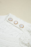 White Lace Crochet Round Neck Puff Sleeve Shift Mini Dress