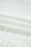 White Lace Crochet Round Neck Puff Sleeve Shift Mini Dress