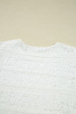 White Lace Crochet Round Neck Puff Sleeve Shift Mini Dress