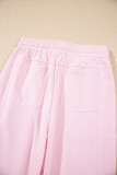 Light Pink Drawstring Elastic Waistband Solid Color Jogger Pants