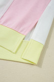 White Floral Colorblock Patchwork Chest Pocket Notched Neck Long Sleeve Top