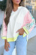 White Floral Colorblock Patchwork Chest Pocket Notched Neck Long Sleeve Top
