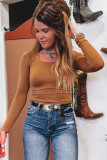 Chestnut Solid Color Long Sleeve Fitted Top