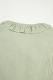 Meadow Mist Green Bow Tie Front Ruffle Trim V Neck Long Sleeve Gauze Blouse