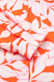 Orange Botanical Print Single Chest Pocket Button Up Shirt