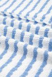 Sky Blue Stripe Half Button Collared Chest Pockets Loose Fit Blouse