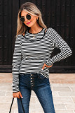 Black Stripe Double-layer Cold Shoulder Long Sleeve Top