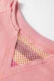Blossom Striped Mesh Sleeve Patchwork Exposed Seam Casual Pullover Top