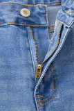 Dusk Blue Raw Hem Unique Cuffs Straight High Rise Loose Jeans