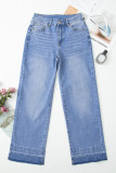 Dusk Blue Raw Hem Unique Cuffs Straight High Rise Loose Jeans