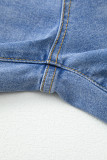 Dusk Blue Raw Hem Unique Cuffs Straight High Rise Loose Jeans
