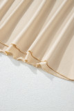 Parchment Ribbed Knit Lettuce Trim High Neck Long Sleeve Top
