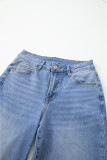 Dusk Blue Raw Hem Unique Cuffs Straight High Rise Loose Jeans