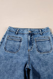 Blue Chic Patch Pocket Straight Leg Loose Jeans